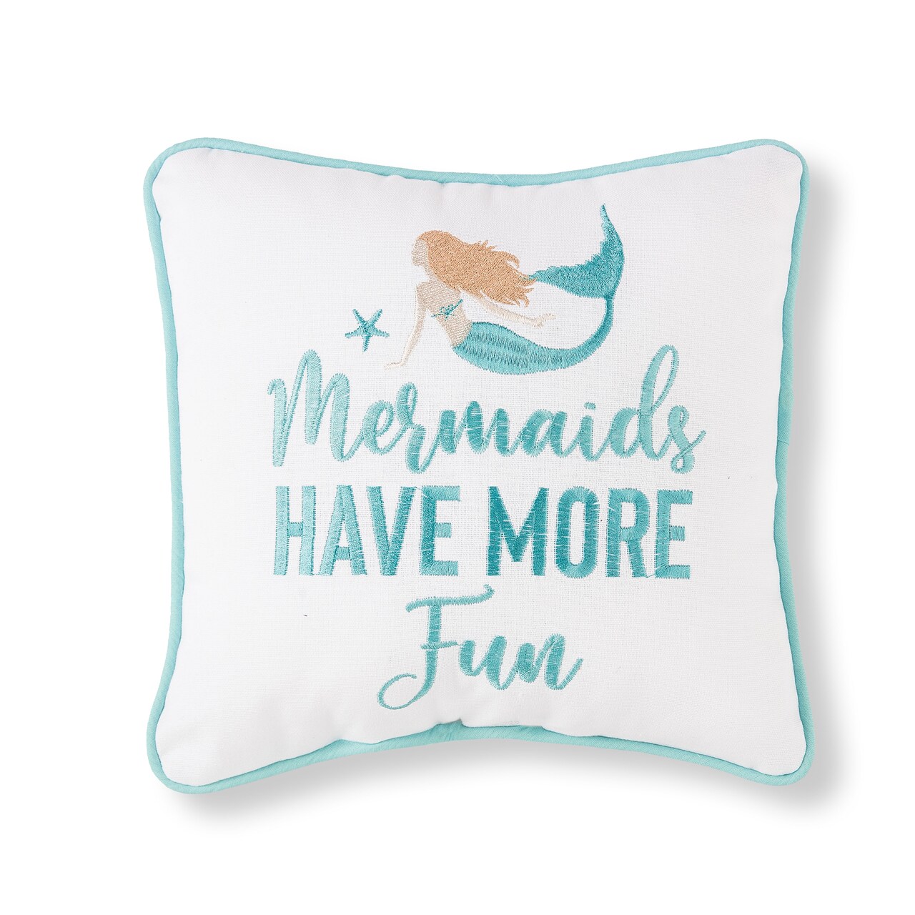 Mermaids Have More Fun Embroidered Small Petite Throw Pillow, 10" x 10"
